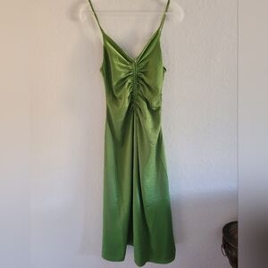 House of Harlow 1960 Slip Midi Dress. Green V Neck Whimsigoth. Scandi Girl